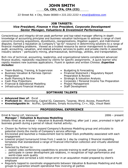 vice president of finance resume template premium resume executive cover letter sample director