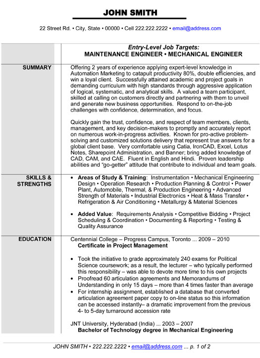 maintenance or mechanical engineer resume template
