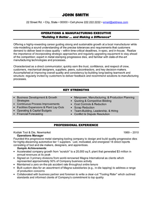 operations and management executive resume template