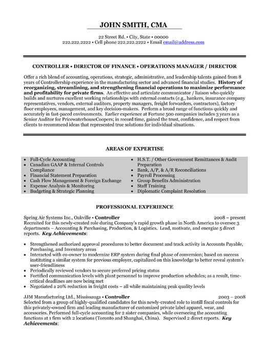 Financial Controller Resume Template