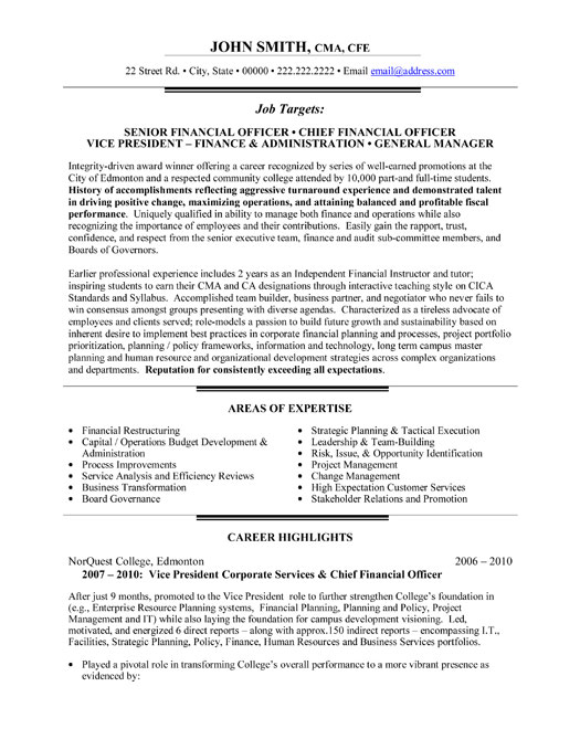 Chief Financial Officer Resume Template Premium Resume Samples Example