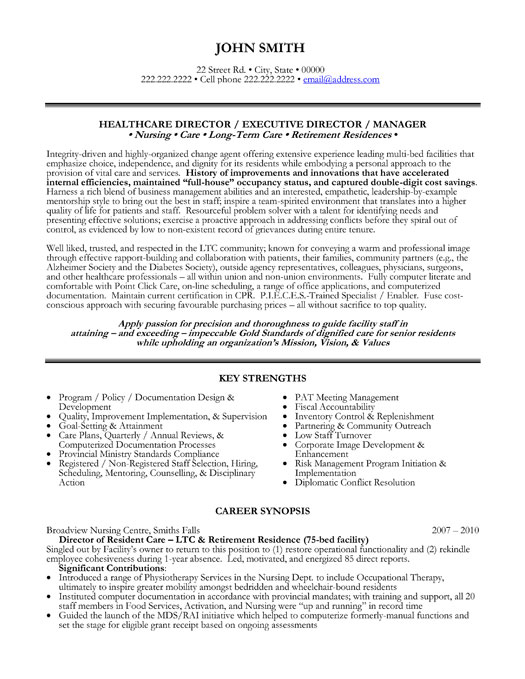 Healthcare executive resume template