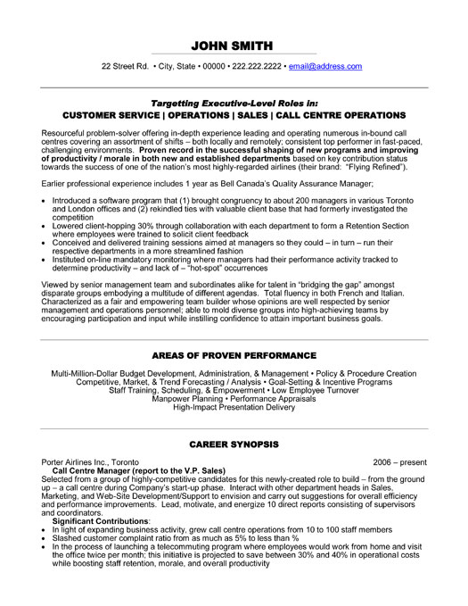 Sample resume for call center