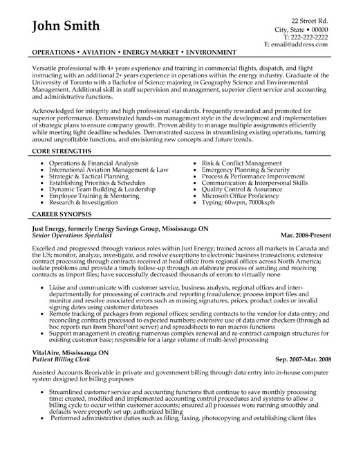 Senior Operations Specialist Resume Template