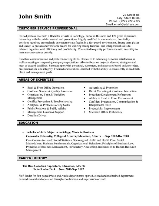 Professional Customer Service Resume Sample