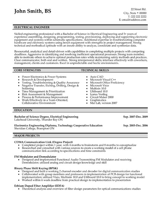 Resume for electrical engineers