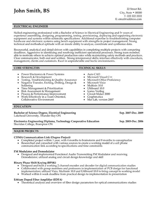 Electrical Engineer Resume Template Premium Resume Samples Example