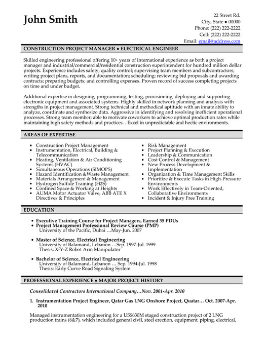 Construction Project Manager Resume Template