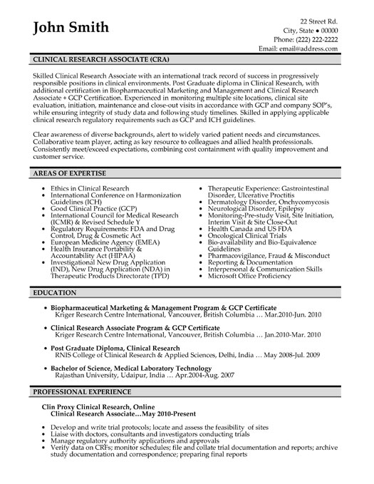 clinical research associate resume template