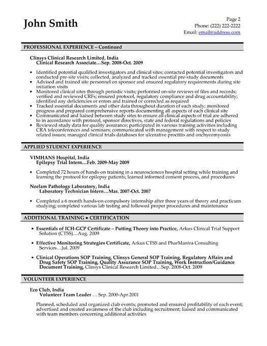 Research associate resume format