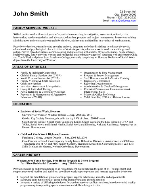 Family Services Worker Resume Template