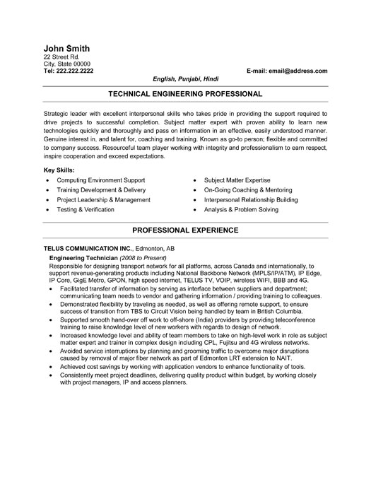 Computer resume sample technician