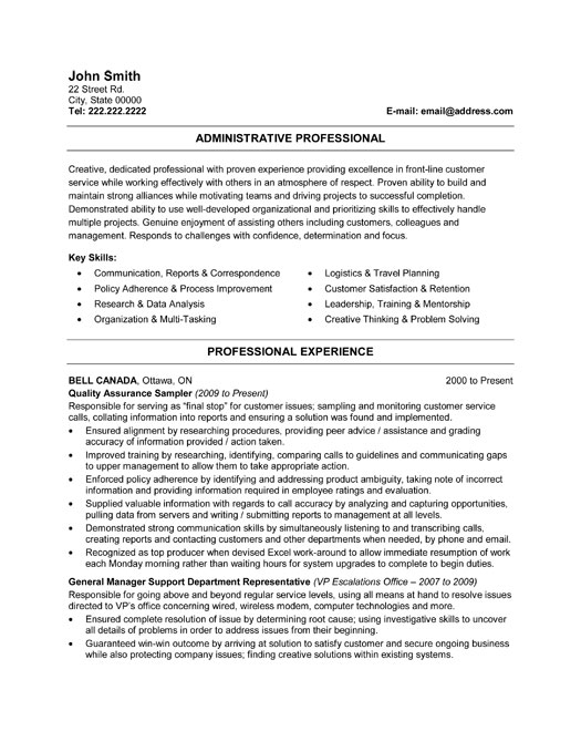 Sample resume of administration executive