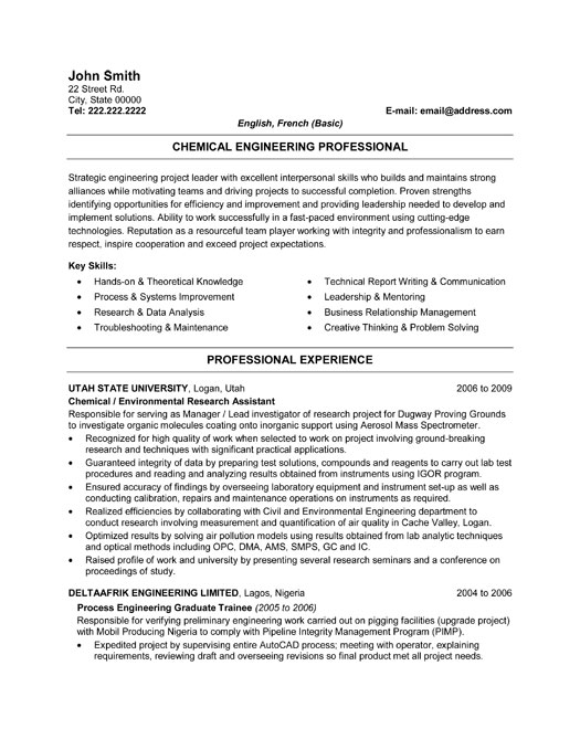 Chemical development engineer refinery resume