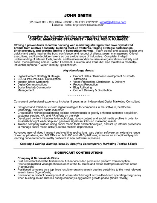 digital marketing specialist resume template