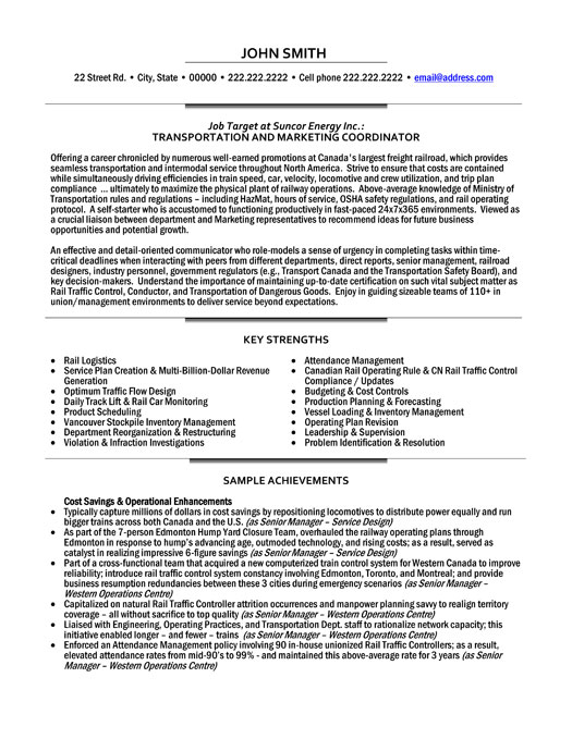 transportation and marketing coordinator resume template