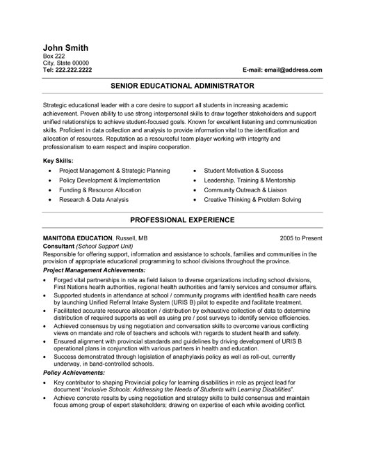 resume format  resume samples education administration