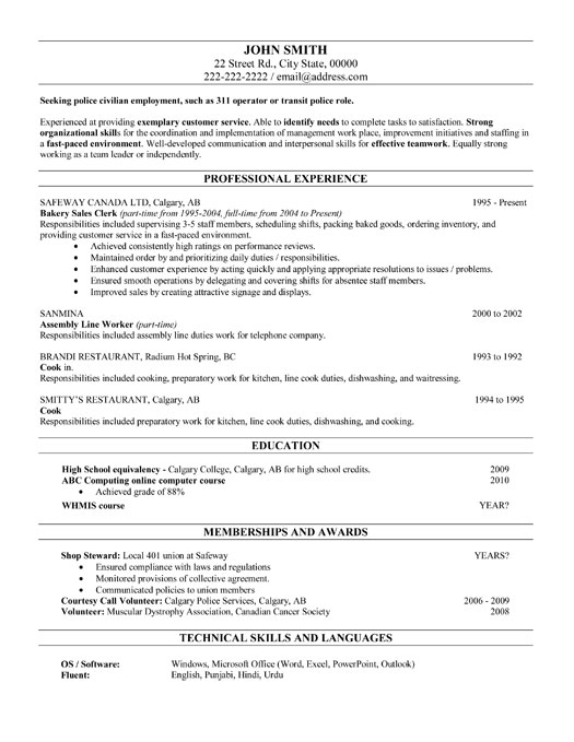 Sample resume sales clerk