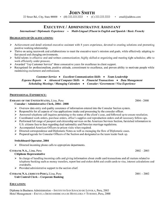 Resume for adminstrative assistant