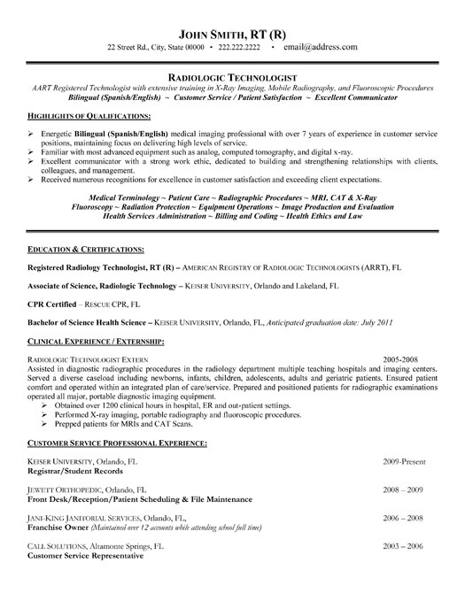 Rad tech cover letter examples