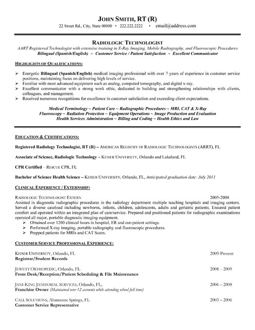 Radiologic Technologist Resume Template