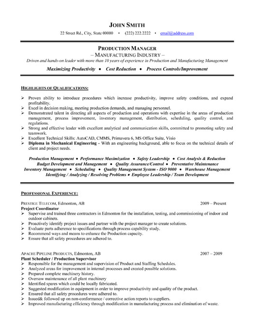 Sample Project Manager Resume Example