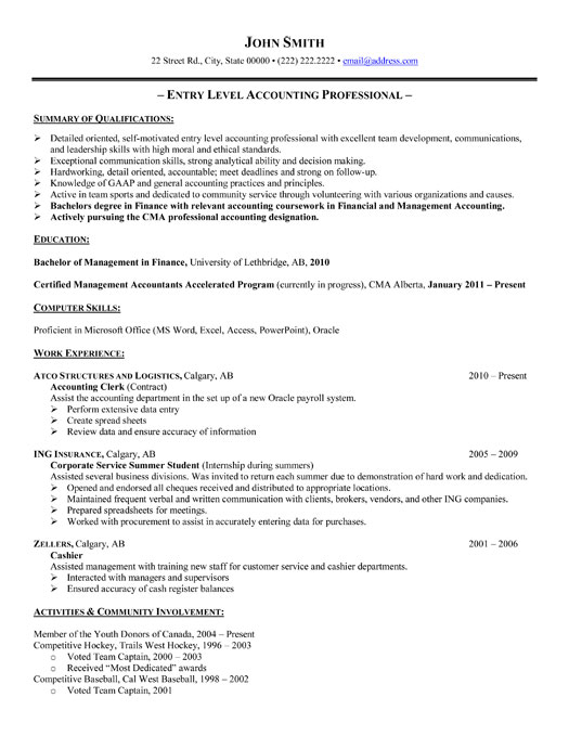 Entry Level Accounting Resume Sample