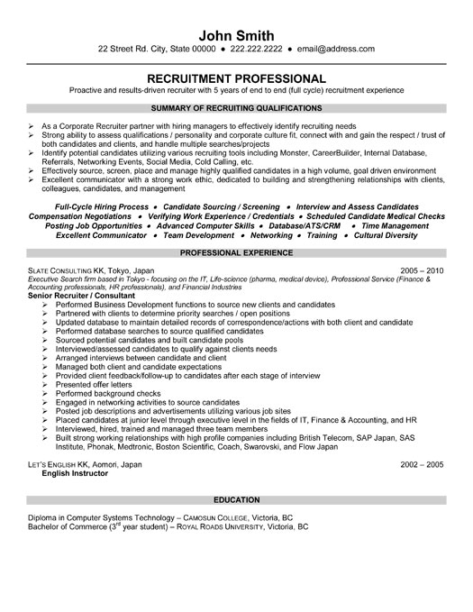 Senior Recruiter or Consultant Resume Template