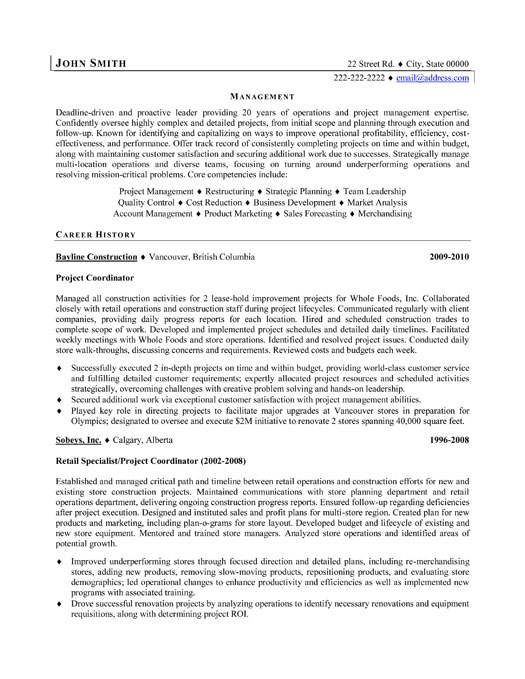 Sample functional resume project coordinator