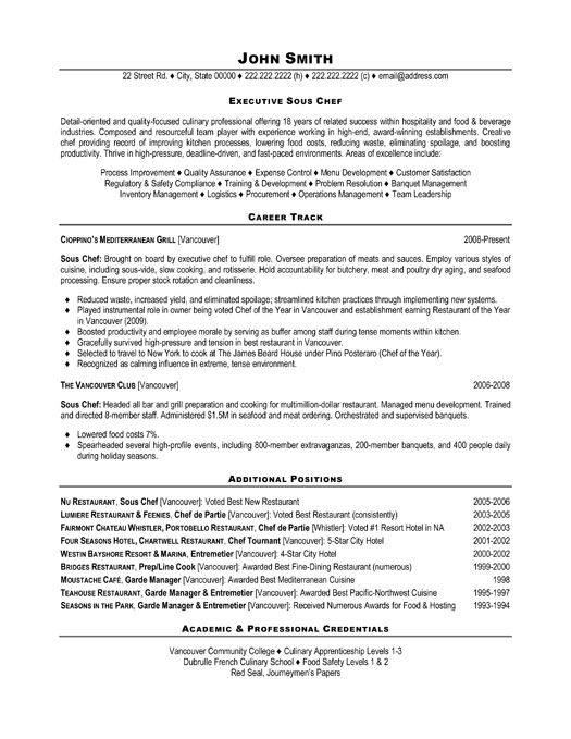 Sous chef resume sample