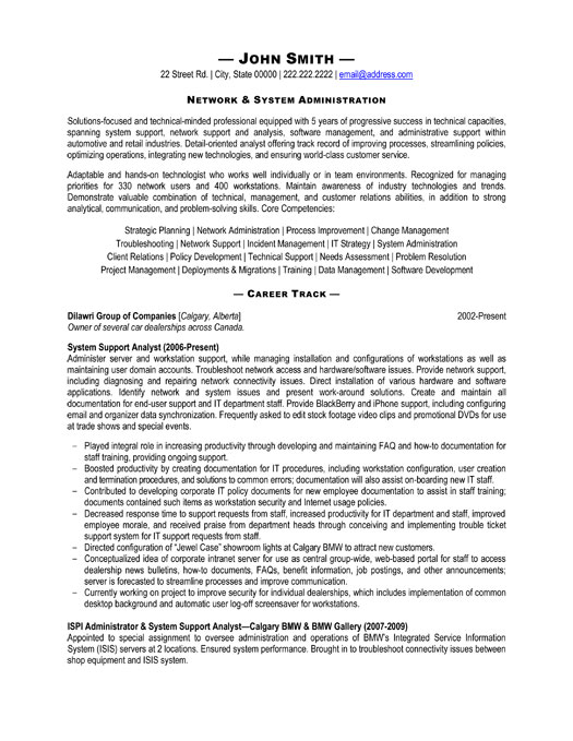 Free sample system administrator resume