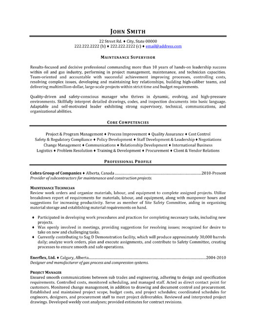 ... supervisor resume sample 1275 x 1650 128 kb png maintenance manager