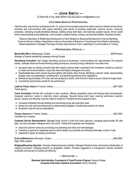 Professional Customer Service Resume Sample