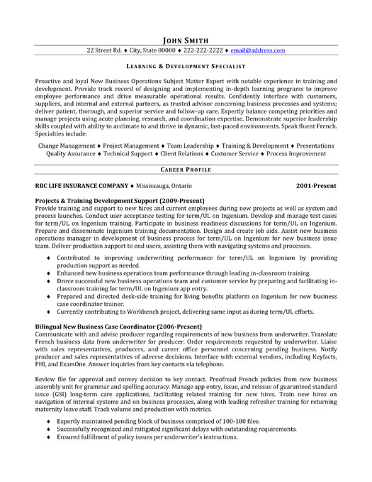Learning and Development Specialist Resume Template