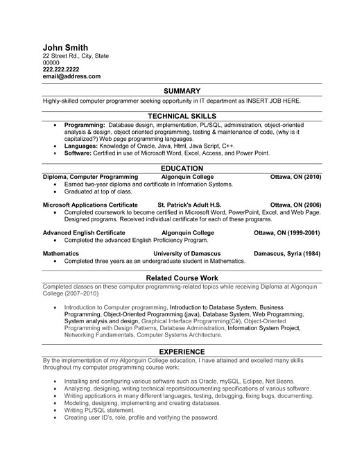 computer programmer resume template