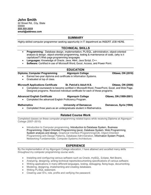 Computer diploma resume