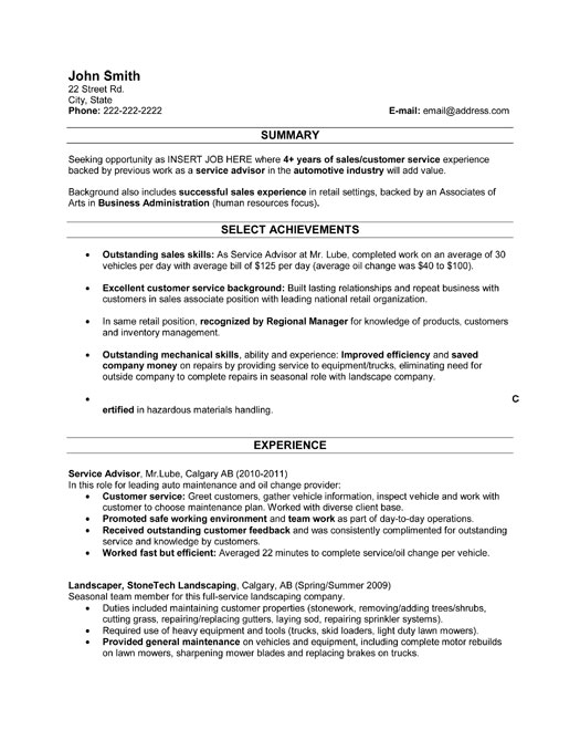 Service Advisor Resume Template