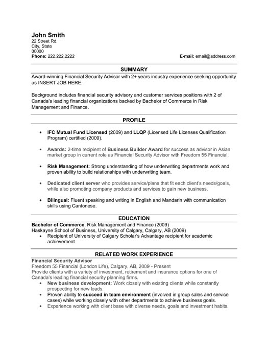 entry level financial advisor resume