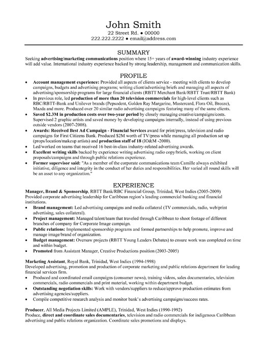 Resume of accounts manager