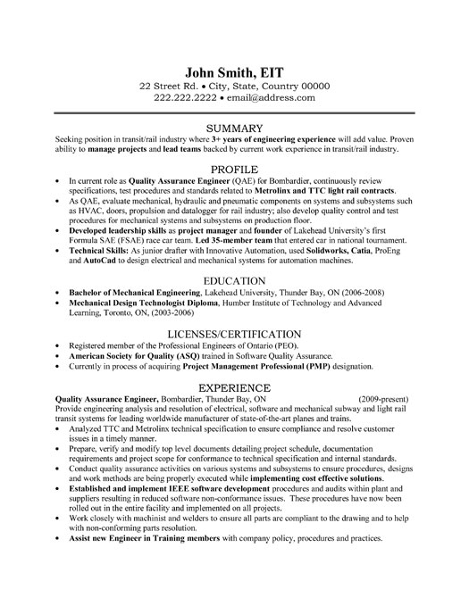 Quality Assurance Resume Sample