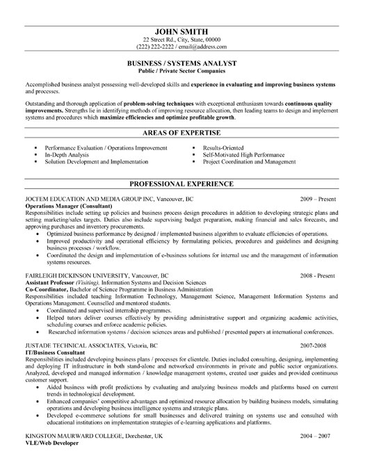 Business or Systems Analyst Resume Template