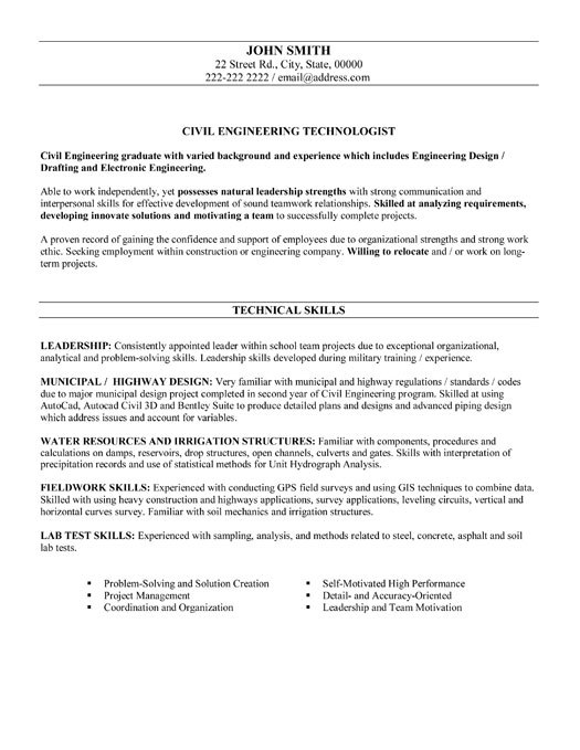 mechanical engineering technologist resume sample