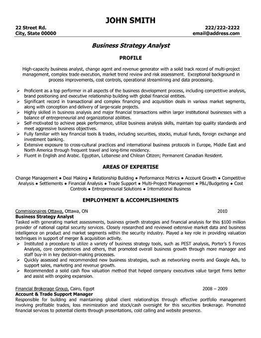 business strategy analyst resume template