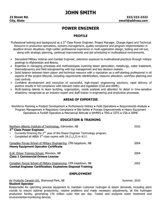 Power Engineer Resume Template