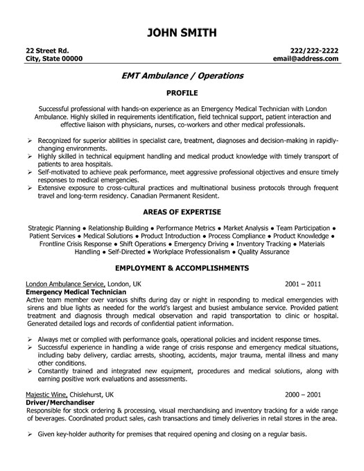 Emergency Medical Technician Resume Template