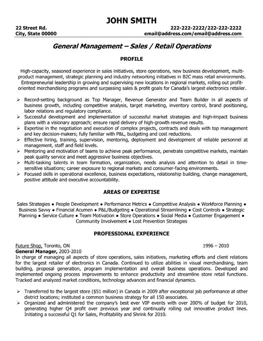 General Sales Manager Resume Template