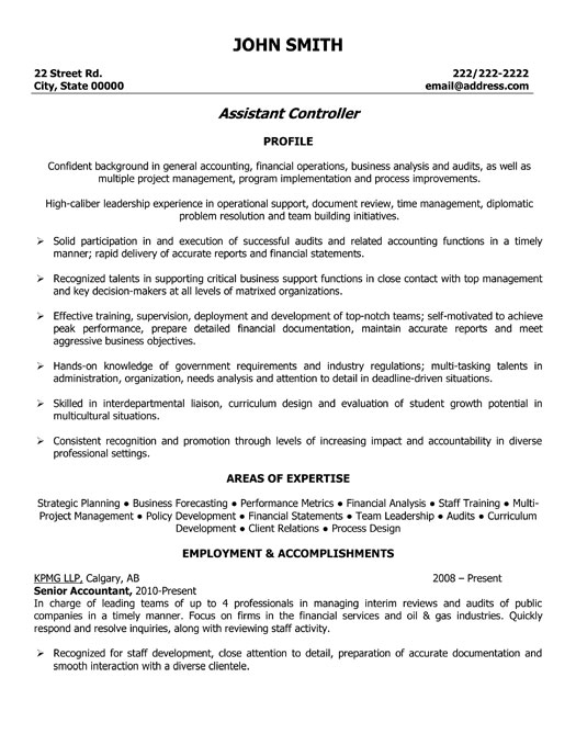 Assistant Controller Resume Template