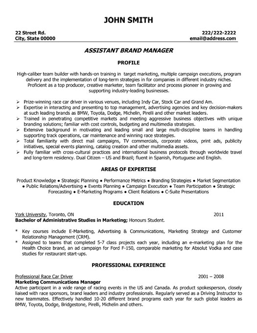 assistant brand manager resume template