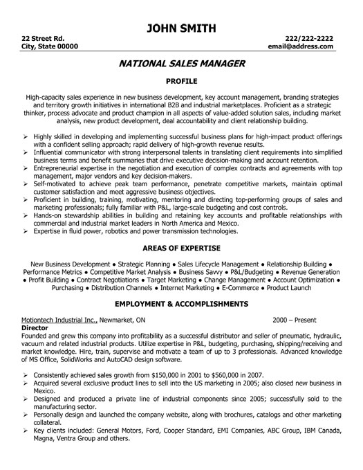 national sales manager resume template