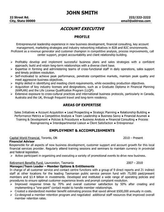 Sample resume format for accounts executive